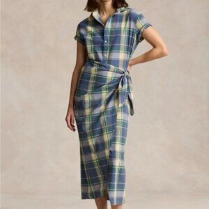 Polo Ralph Lauren Plaid Cotton Faux-Wrap Shirtdress